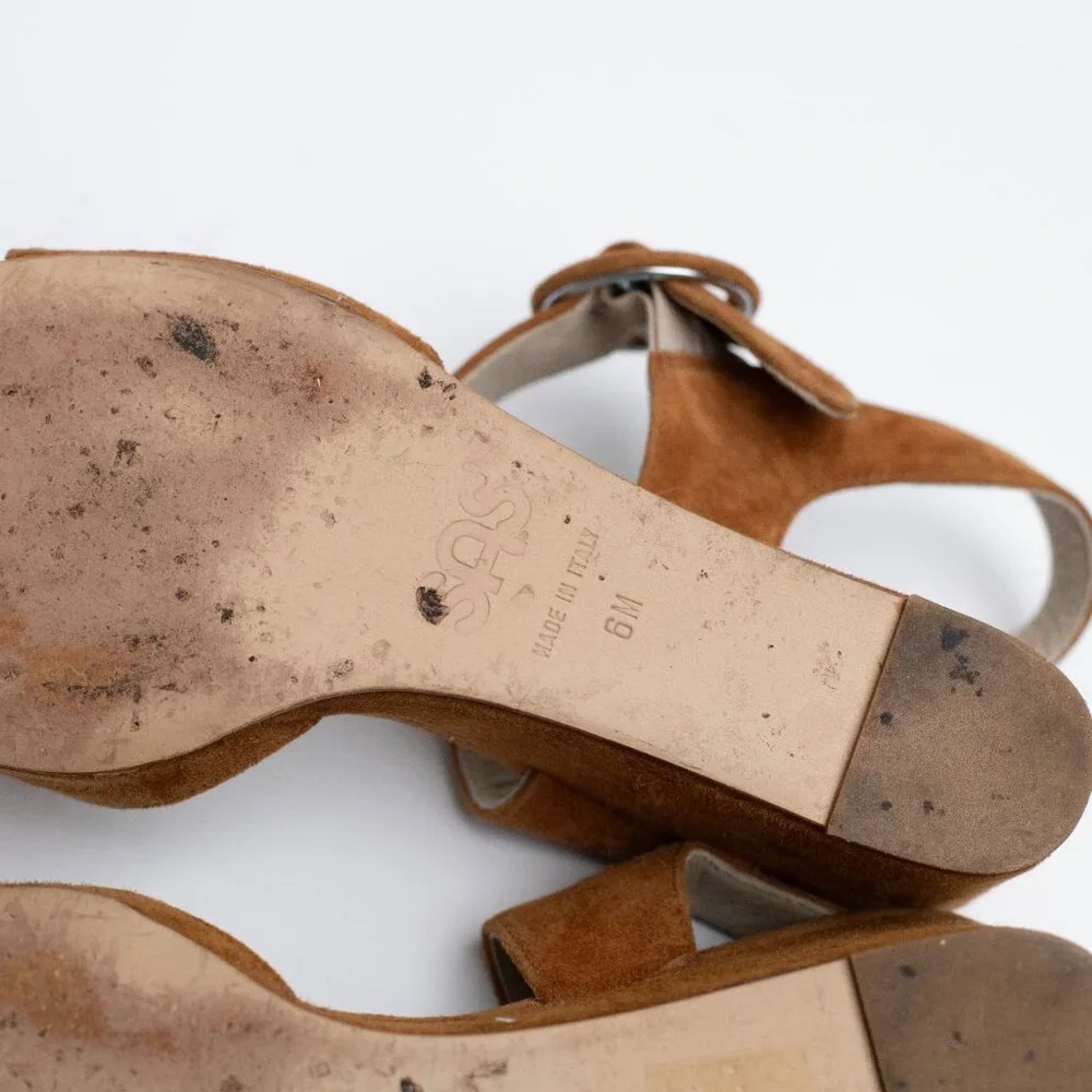 SAS Carine Wedge‎ Sandals Women’s 6M Camel Brown Suede Leather Made in Italy
